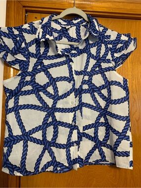 Navy Rope Print Button-Up Blouse large 77 park